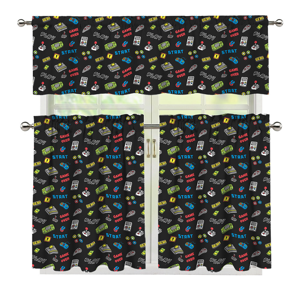 Video Game Gadgets Pattern Print 3 Piece Kitchen Curtains