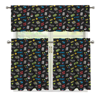 Video Game Gadgets Pattern Print 3 Piece Kitchen Curtains