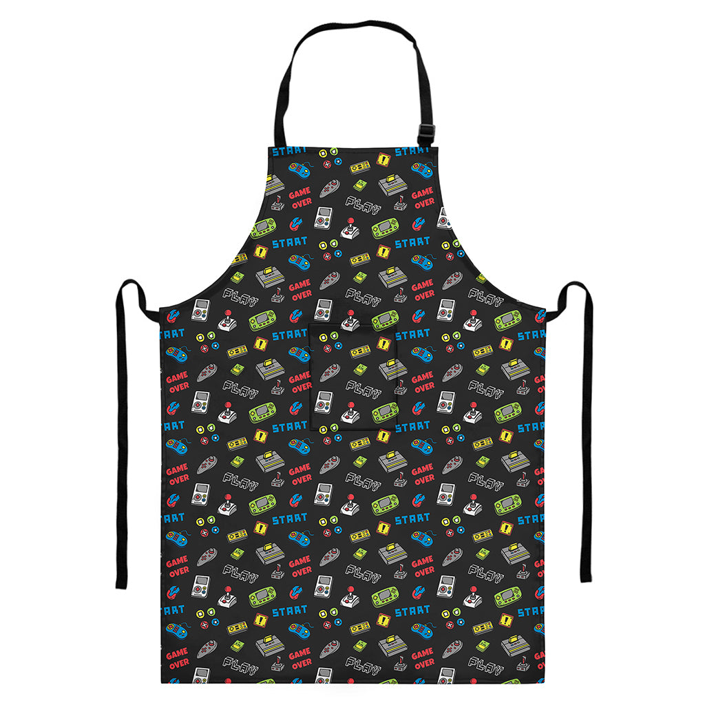 Video Game Gadgets Pattern Print Bib Apron With Pocket