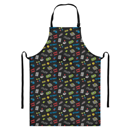 Video Game Gadgets Pattern Print Bib Apron With Pocket