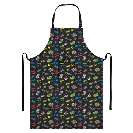 Video Game Gadgets Pattern Print Bib Apron With Pocket
