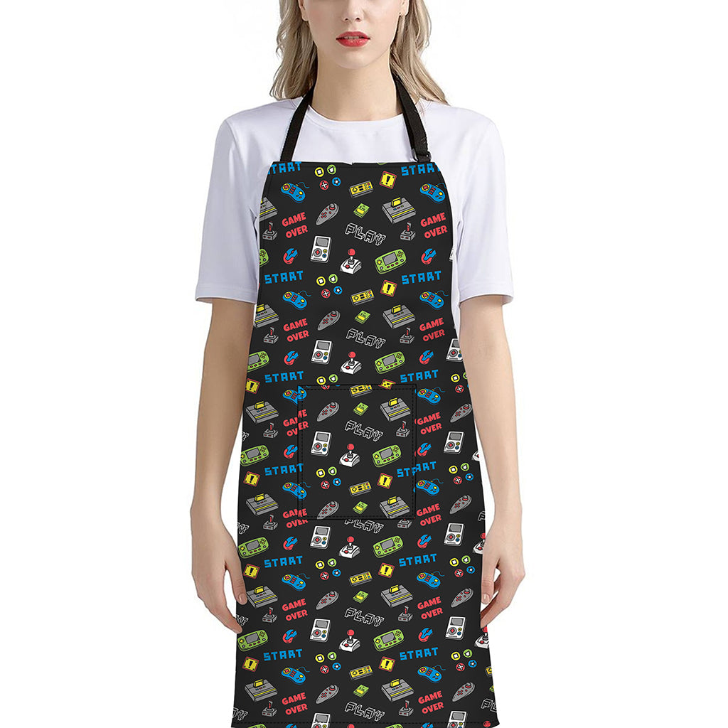 Video Game Gadgets Pattern Print Bib Apron With Pocket