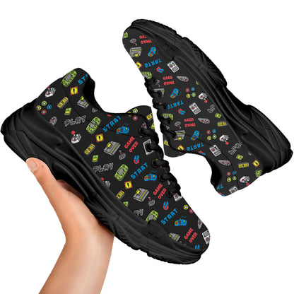 Video Game Gadgets Pattern Print Black Chunky Shoes