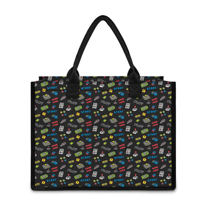 Video Game Gadgets Pattern Print Canvas Tote Bag