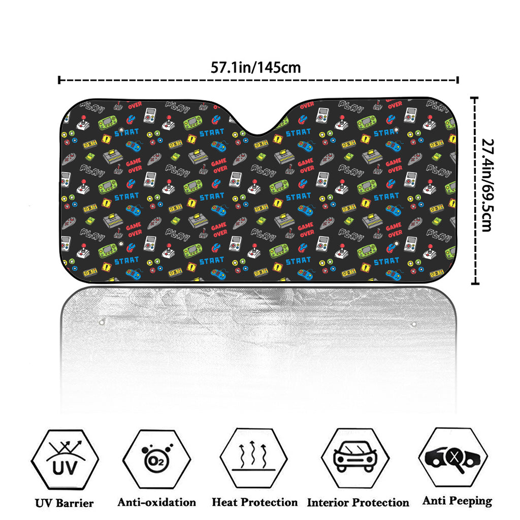 Video Game Gadgets Pattern Print Car Windshield Sun Shade