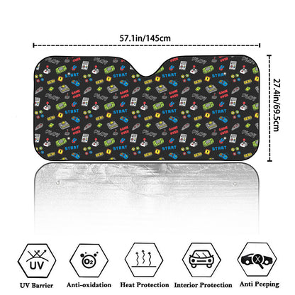 Video Game Gadgets Pattern Print Car Windshield Sun Shade