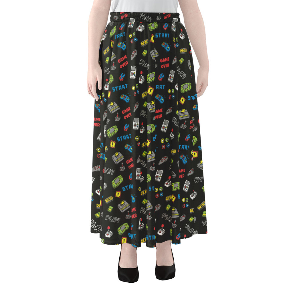 Video Game Gadgets Pattern Print Chiffon Maxi Skirt