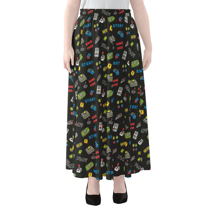 Video Game Gadgets Pattern Print Chiffon Maxi Skirt