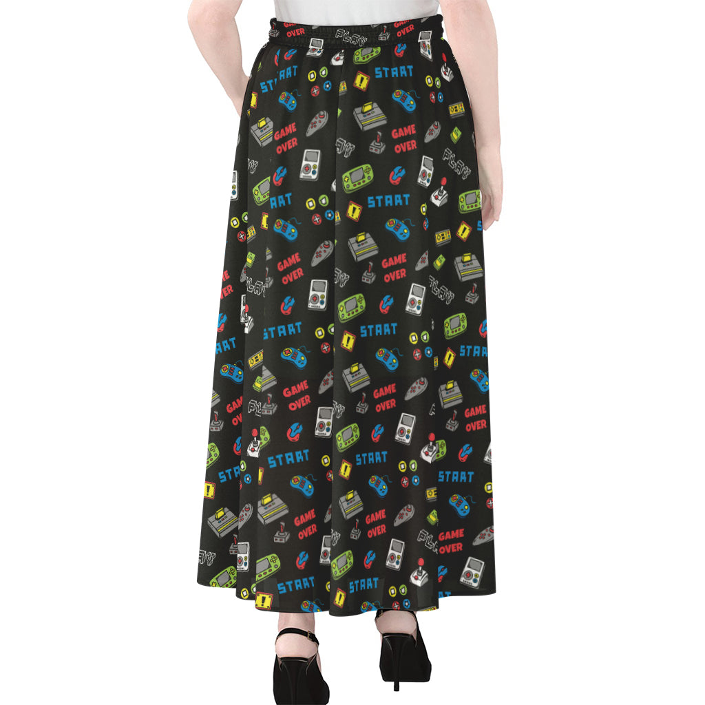 Video Game Gadgets Pattern Print Chiffon Maxi Skirt