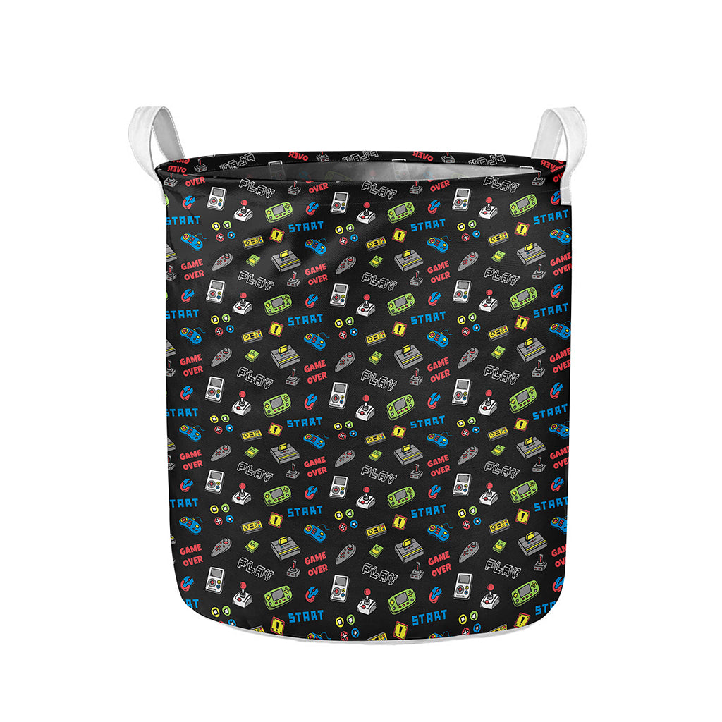 Video Game Gadgets Pattern Print Collapsible Laundry Basket