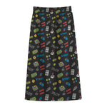 Video Game Gadgets Pattern Print Cotton Front Slit Maxi Skirt