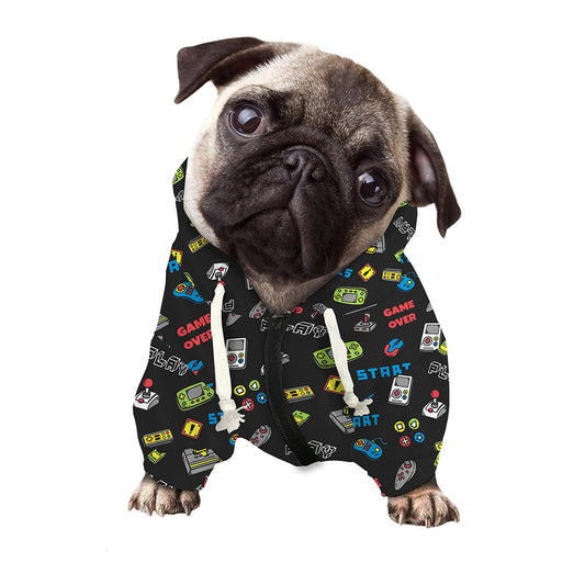 Video Game Gadgets Pattern Print Dog Zip Up Hoodie