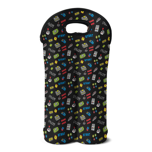 Video Game Gadgets Pattern Print Double Neoprene Wine Tote