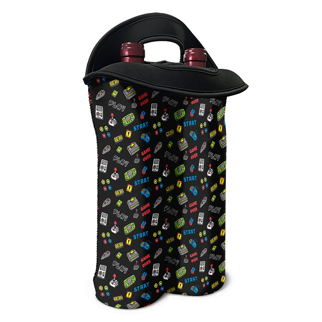 Video Game Gadgets Pattern Print Double Neoprene Wine Tote