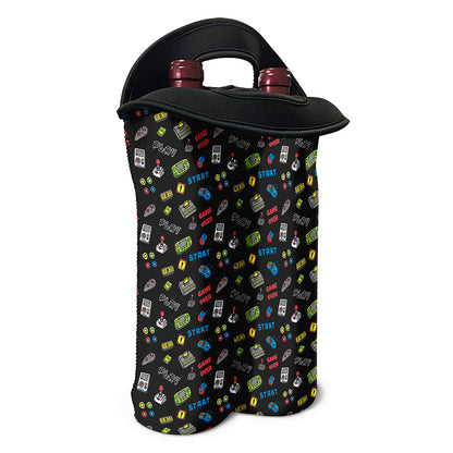Video Game Gadgets Pattern Print Double Neoprene Wine Tote