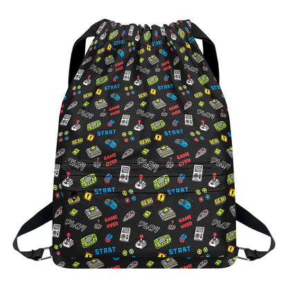 Video Game Gadgets Pattern Print Drawstring Backpack
