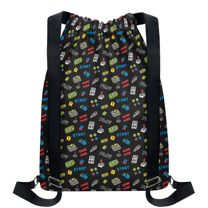 Video Game Gadgets Pattern Print Drawstring Backpack