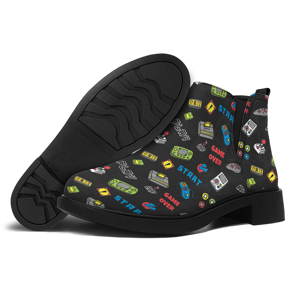 Video Game Gadgets Pattern Print Flat Ankle Boots