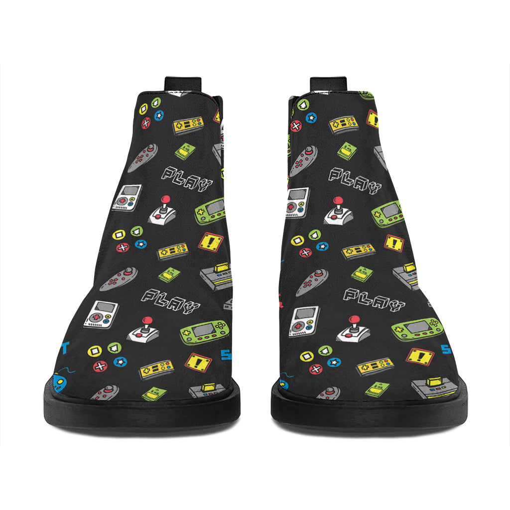 Video Game Gadgets Pattern Print Flat Ankle Boots