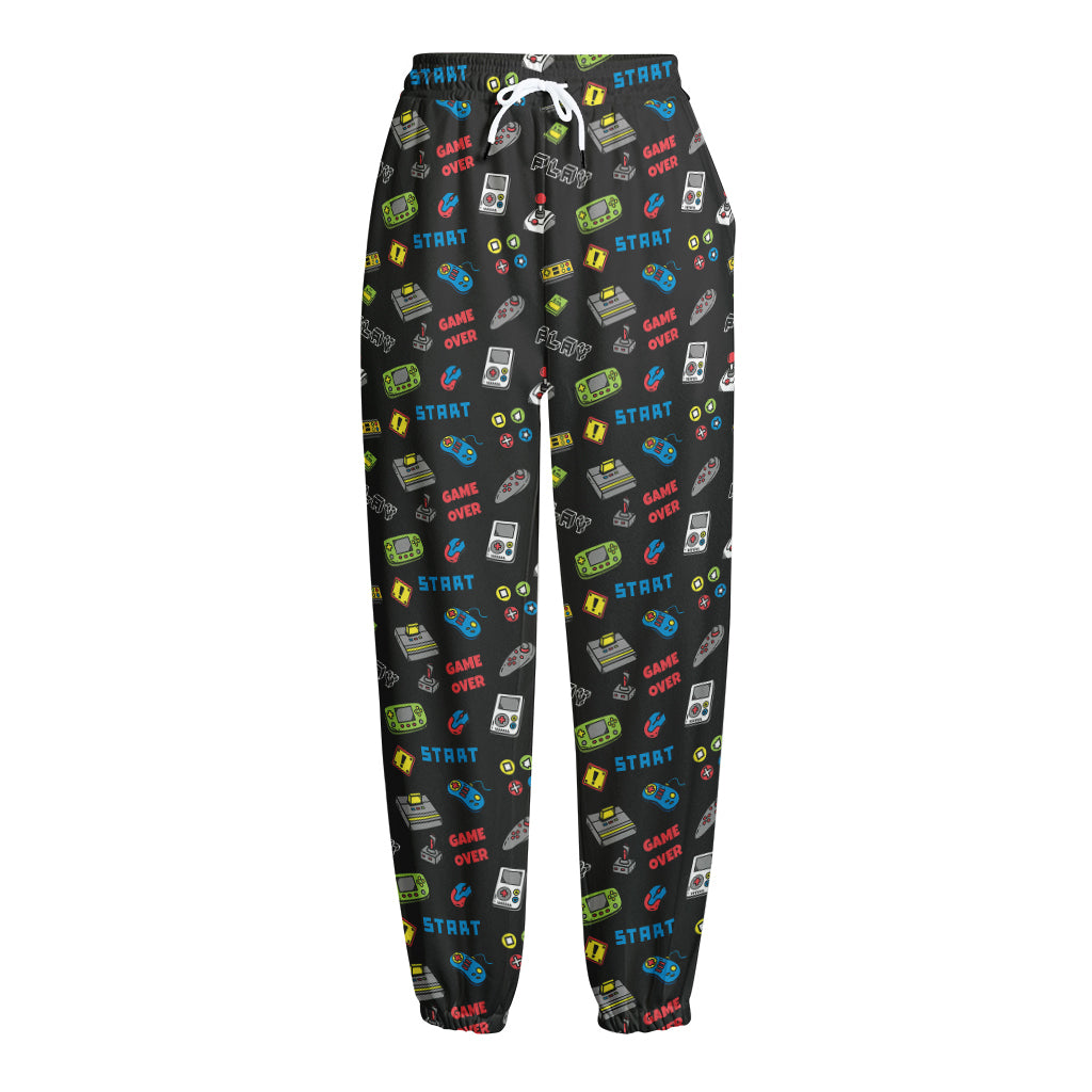 Video Game Gadgets Pattern Print Fleece Lined Knit Pants