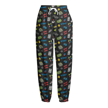 Video Game Gadgets Pattern Print Fleece Lined Knit Pants