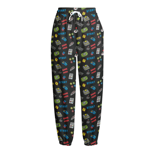Video Game Gadgets Pattern Print Fleece Lined Knit Pants
