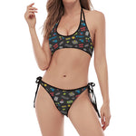 Video Game Gadgets Pattern Print Halter Scoop Tie Side Bikini
