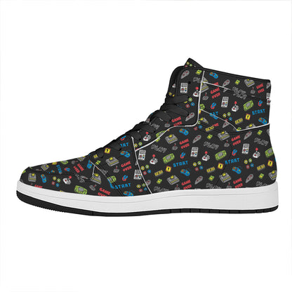 Video Game Gadgets Pattern Print High Top Leather Sneakers