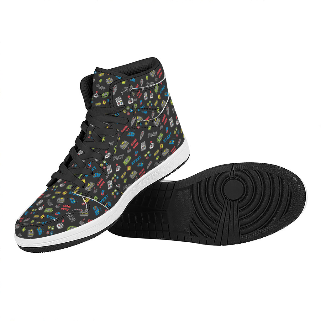 Video Game Gadgets Pattern Print High Top Leather Sneakers