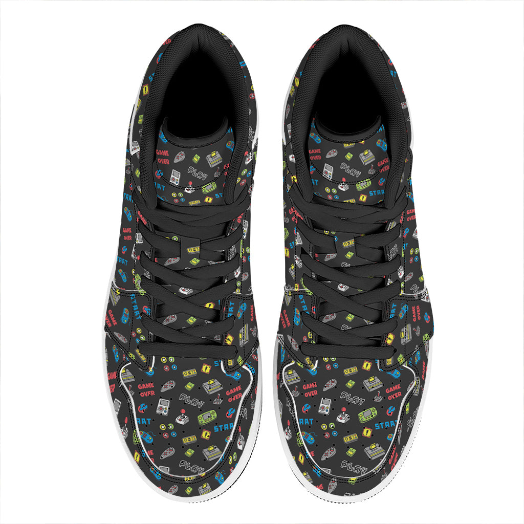 Video Game Gadgets Pattern Print High Top Leather Sneakers