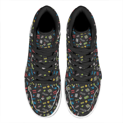 Video Game Gadgets Pattern Print High Top Leather Sneakers