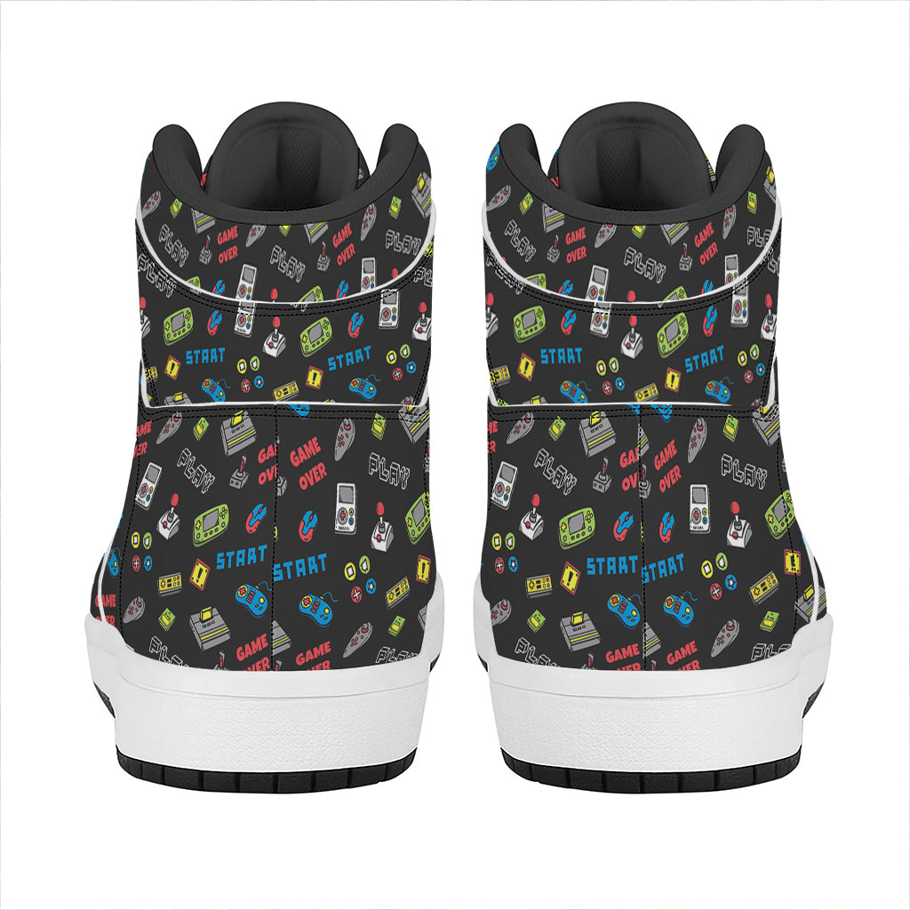 Video Game Gadgets Pattern Print High Top Leather Sneakers
