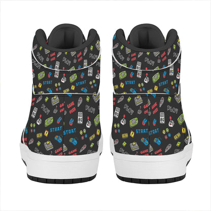 Video Game Gadgets Pattern Print High Top Leather Sneakers