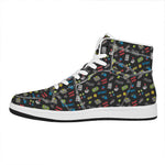 Video Game Gadgets Pattern Print High Top Leather Sneakers