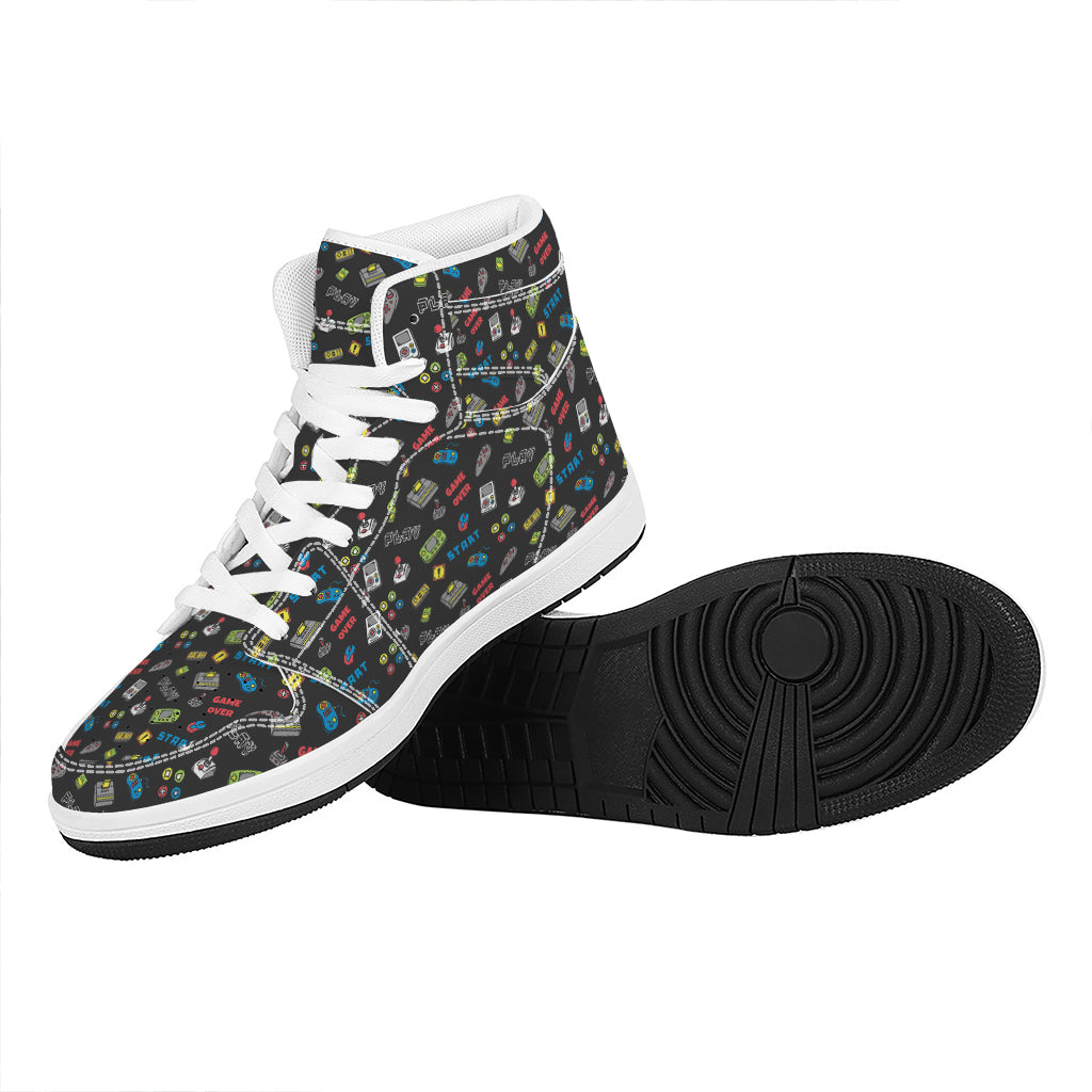 Video Game Gadgets Pattern Print High Top Leather Sneakers