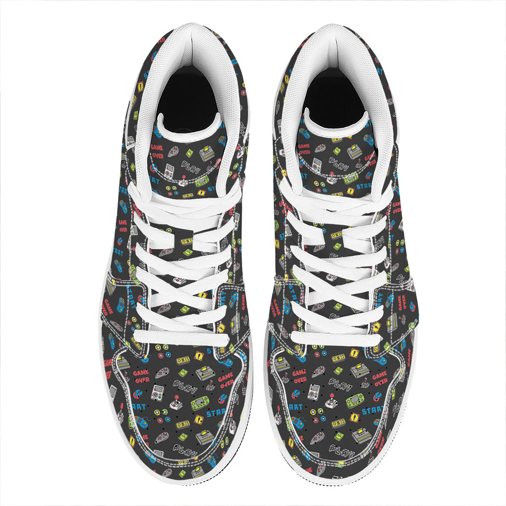 Video Game Gadgets Pattern Print High Top Leather Sneakers