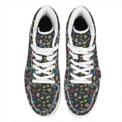Video Game Gadgets Pattern Print High Top Leather Sneakers
