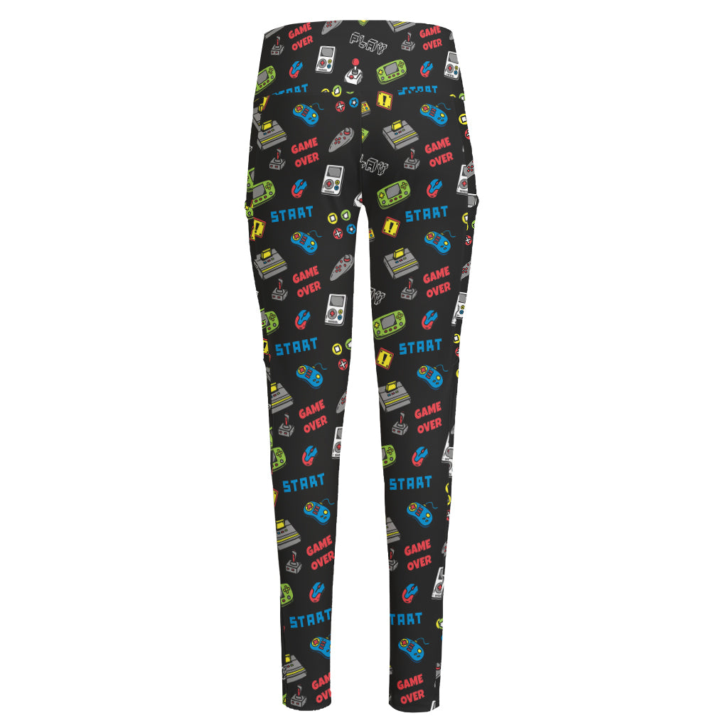 Video Game Gadgets Pattern Print High-Waisted Pocket Leggings