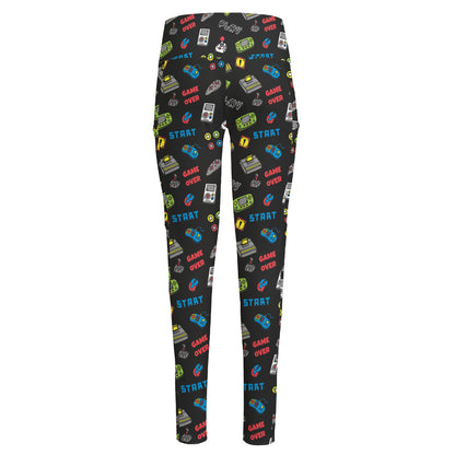Video Game Gadgets Pattern Print High-Waisted Pocket Leggings