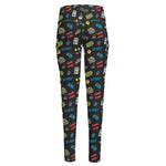 Video Game Gadgets Pattern Print High-Waisted Pocket Leggings