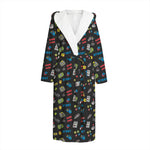 Video Game Gadgets Pattern Print Hooded Bathrobe