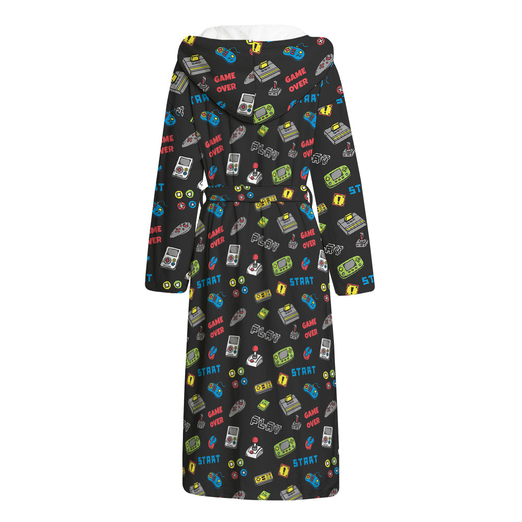Video Game Gadgets Pattern Print Hooded Bathrobe