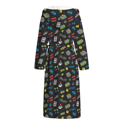 Video Game Gadgets Pattern Print Hooded Bathrobe