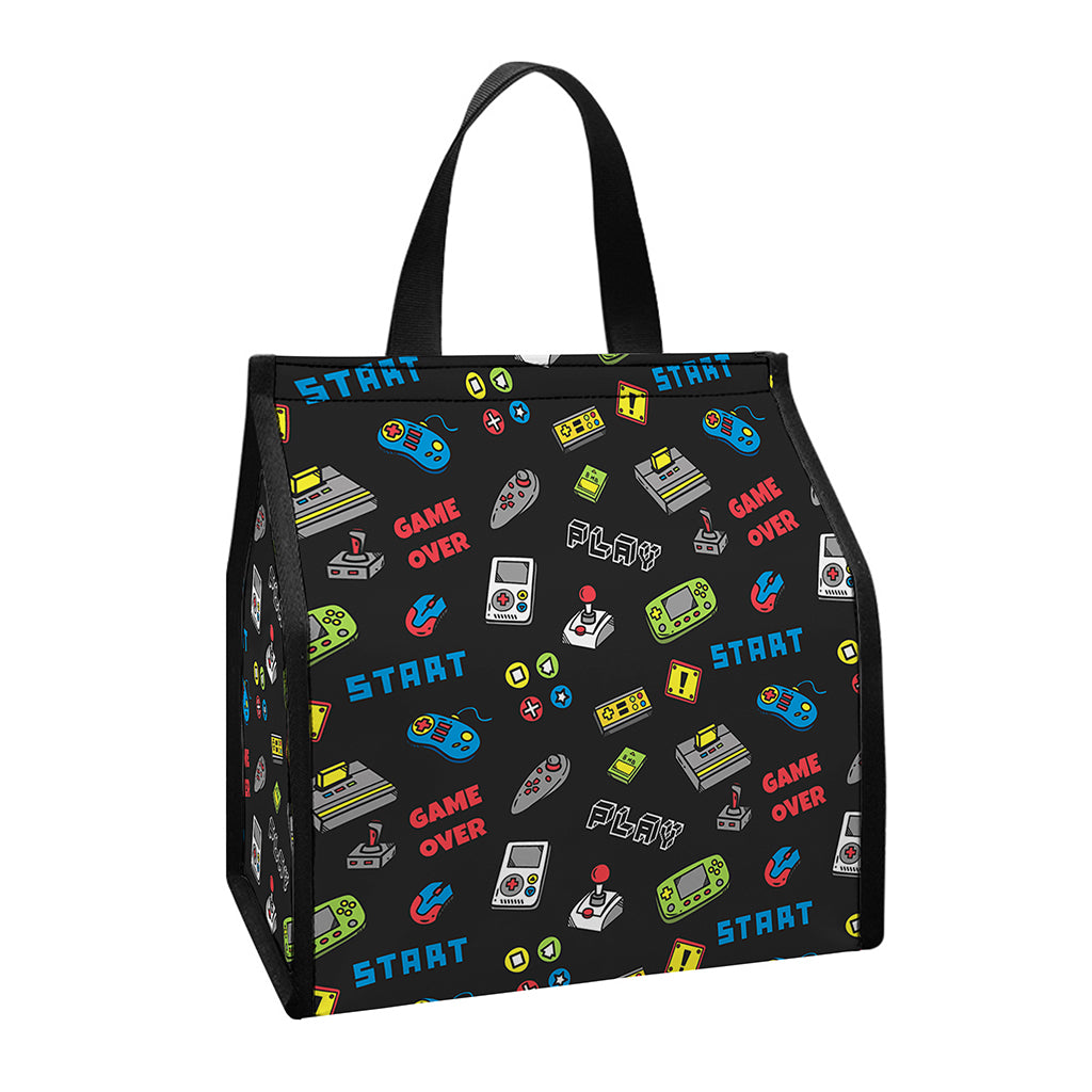 Video Game Gadgets Pattern Print Insulated Lunch Tote
