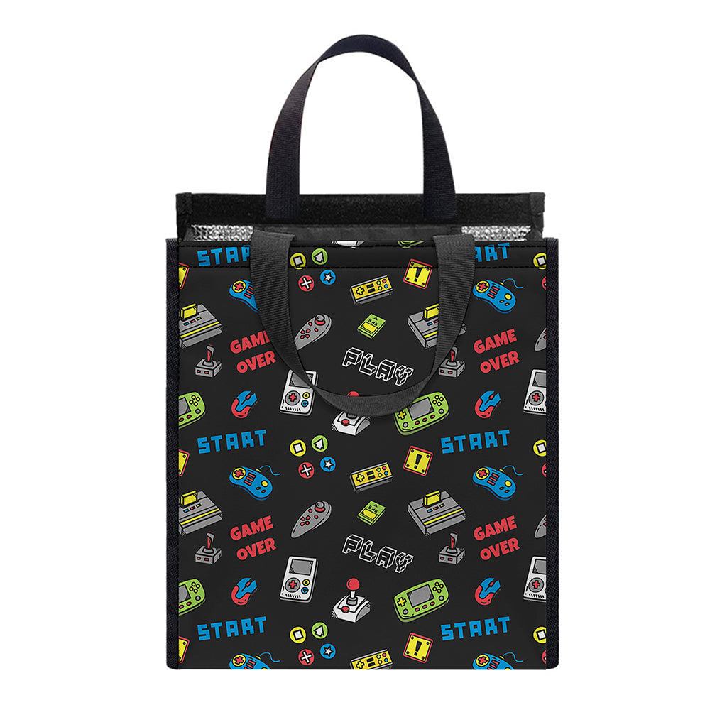 Video Game Gadgets Pattern Print Insulated Lunch Tote