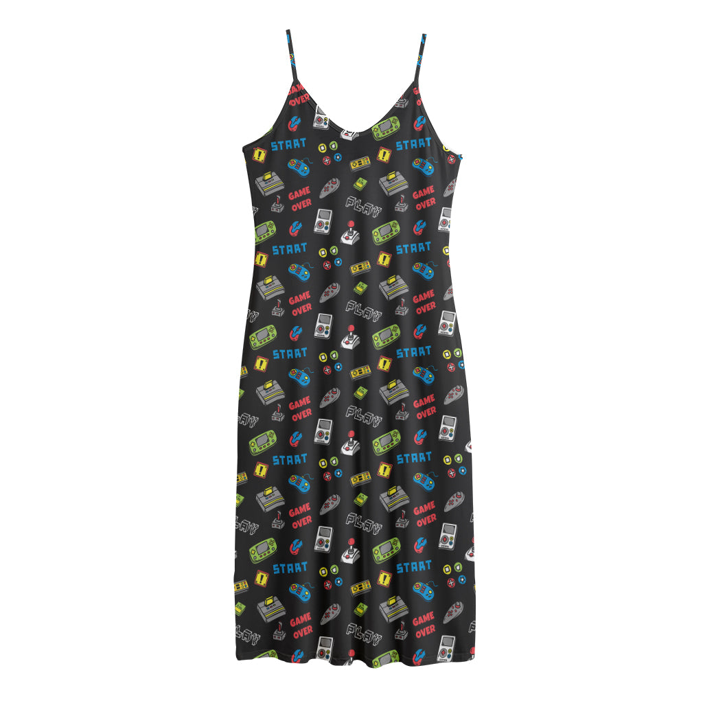 Video Game Gadgets Pattern Print Jersey Midi Cami Dress