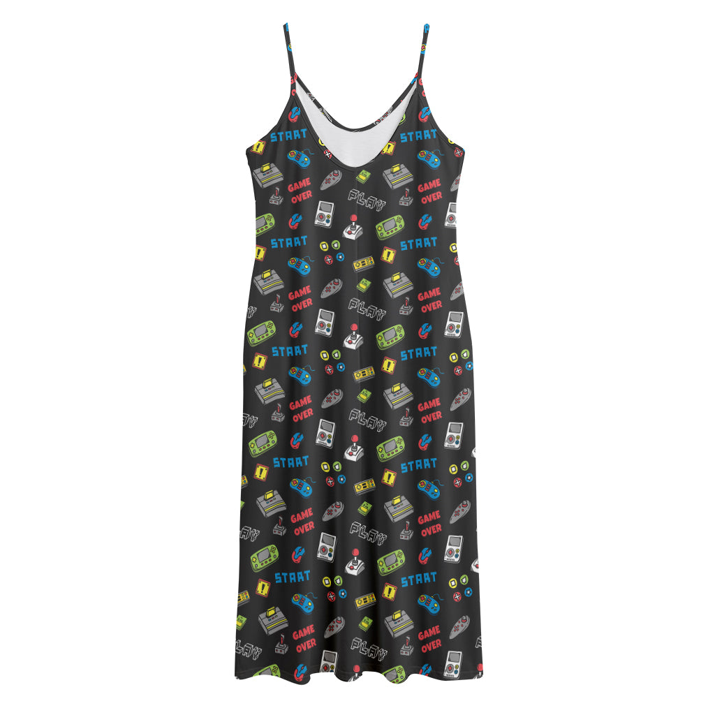 Video Game Gadgets Pattern Print Jersey Midi Cami Dress