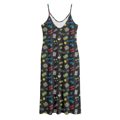 Video Game Gadgets Pattern Print Jersey Midi Cami Dress