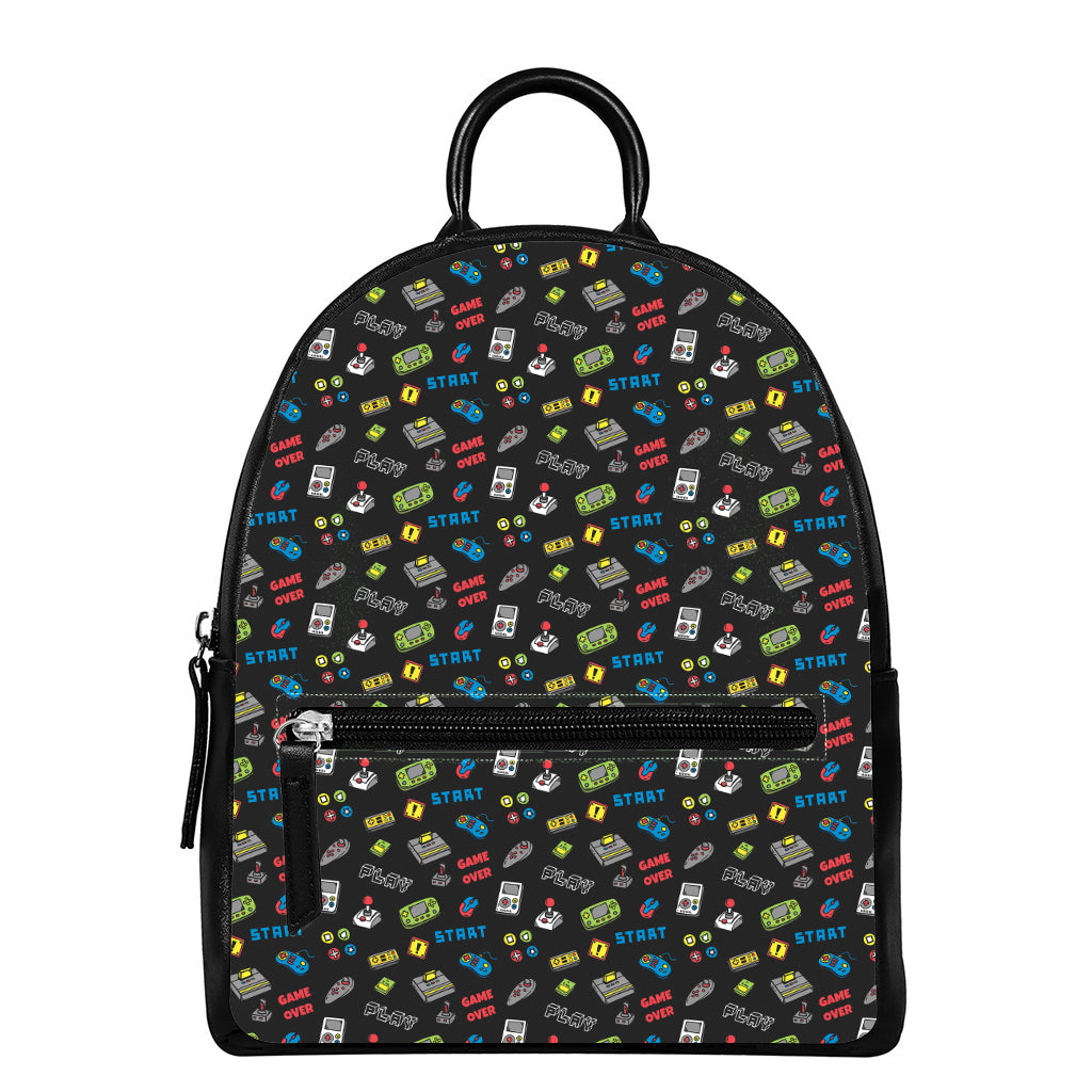Video Game Gadgets Pattern Print Leather Backpack