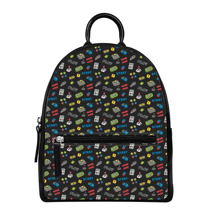 Video Game Gadgets Pattern Print Leather Backpack